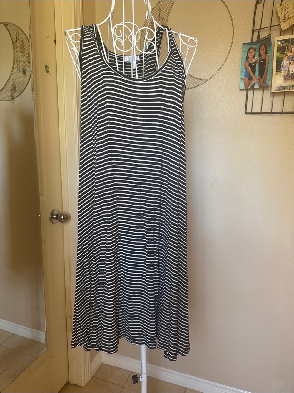Abound Black and White Striped Midi Tank Dress